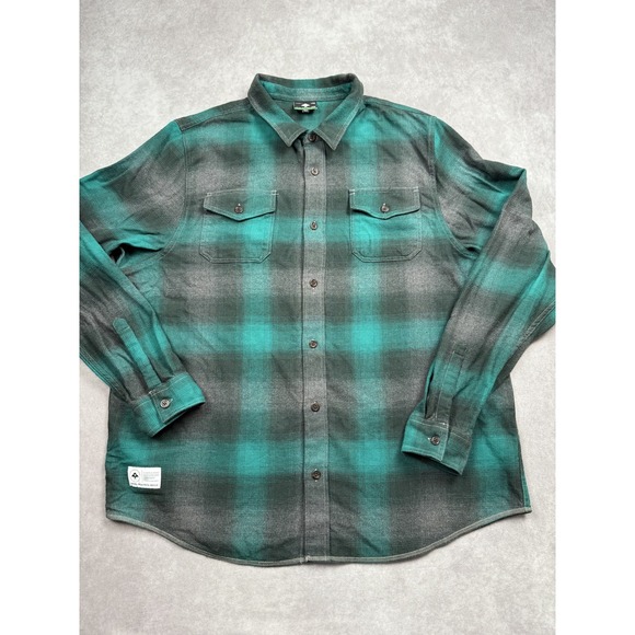 LRG Shirt Mens 3XL Green Black Plaid Flannel Long Sleeve Button Up Heavyweight - Picture 1 of 14